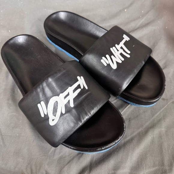 Off-White Other - Off-White "Quotes" leather slide sandals in black with a blue sole size 40 EU 7